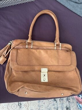Tre Vero Cognac Leather Satchel with Gold Hardware